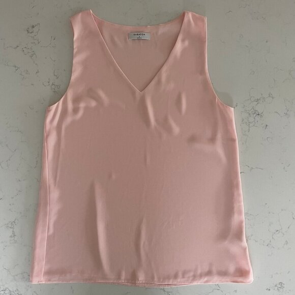 Aritzia Babaton Sleeveless V Neck Lined Polyester Tan Top Soft Pink Sz S - Picture 2 of 13